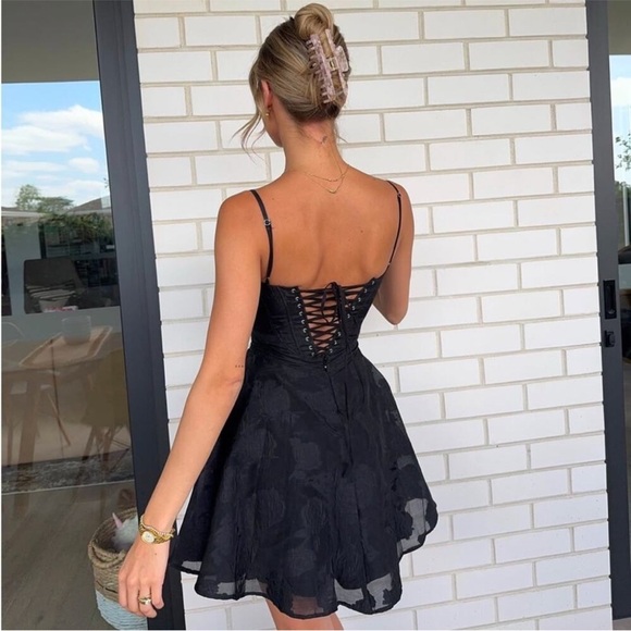 House of CB Serenita Black Floral Lace Back Mini Dress XL - Picture 6 of 10